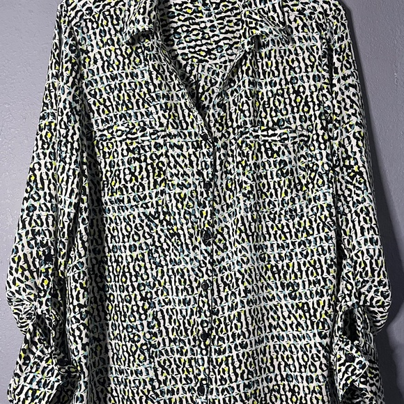 Valerie Stevens Colorful Geometric Print Women's Large Button Down Cuff Sleeves - Picture 2 of 6